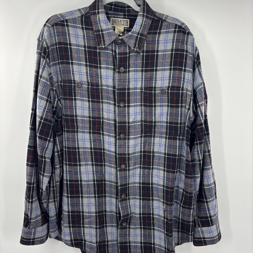 Duluth Trading‎ Co Men Shirt Large Long Sleeve Flannel Plaid Black Cotton